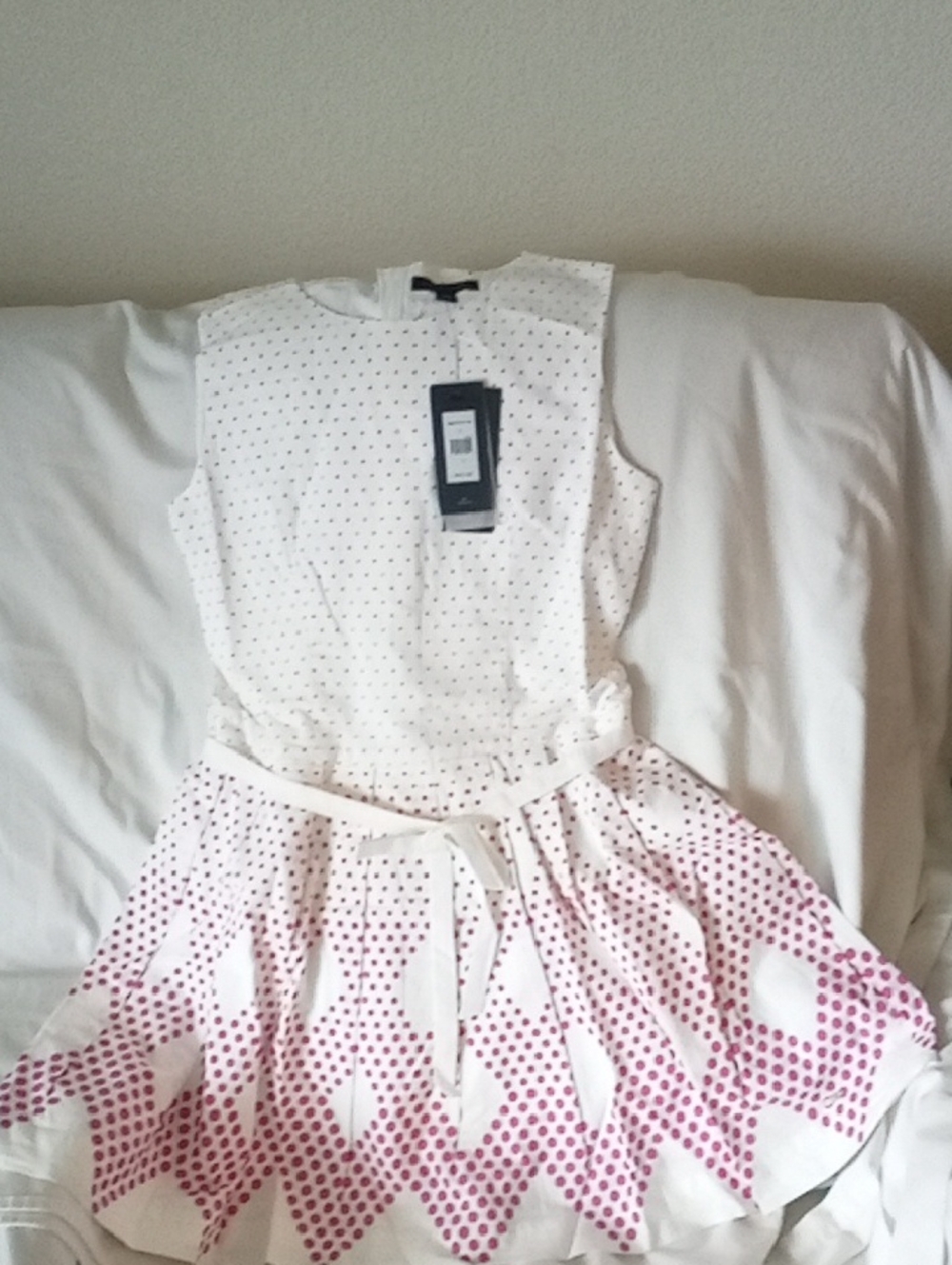 Girls White Dress with Pink Dot Ombre Skirt and Belt